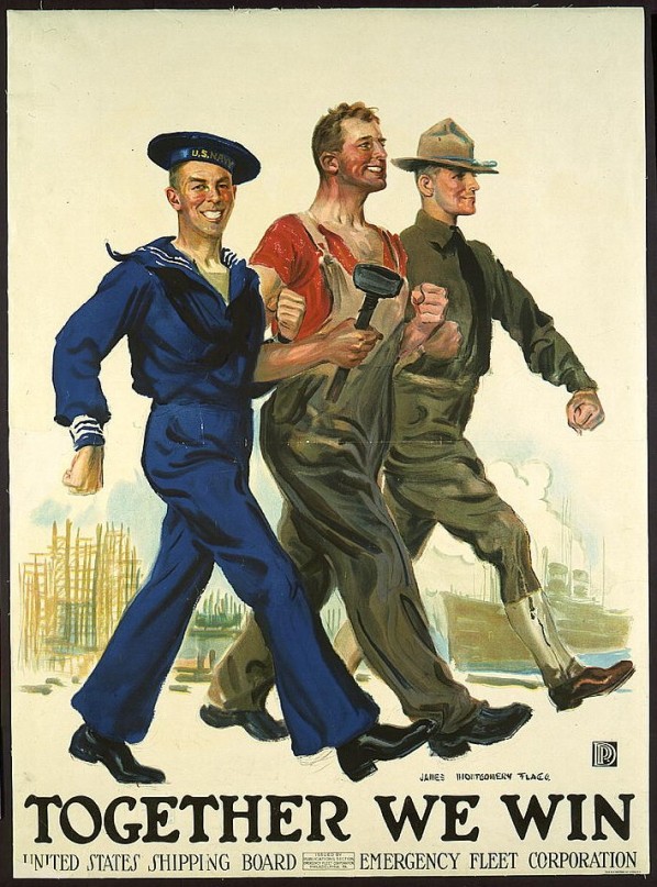 Propaganda norte-americana para a Segunda Guerra Mundial. O Mêcanico e o Marinheiro estão de braços dados, repararam?